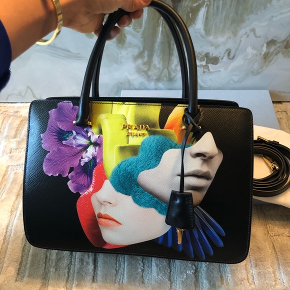 Rare Prada Black Graphic Face Print Tote Bag - Picture 8 of 8